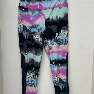 No boundaries nobody owl print leggings with mesh details size small 3-5